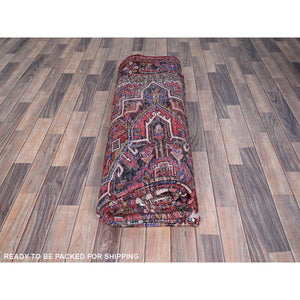 8'x11' Sox Red, Vintage and Semi Antique Persian Heriz With Geometric Pattern, Good Condition, Even Wear, Organic Wool, Hand Knotted, Sides and Ends Professionally Secured, Cleaned, Oriental Rug FWR515568