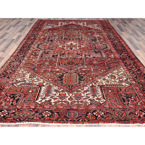 8'x12'2" Rosewood Red, 100% Wool, Hand Knotted, Semi Antique Persian Heriz, Evenly Worn, Professionally Clean, Sides and Ends Secured, Oriental Rug FWR515598