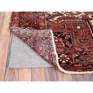 8'x12'2" Rosewood Red, 100% Wool, Hand Knotted, Semi Antique Persian Heriz, Evenly Worn, Professionally Clean, Sides and Ends Secured, Oriental Rug FWR515598