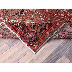 8'x12'2" Rosewood Red, 100% Wool, Hand Knotted, Semi Antique Persian Heriz, Evenly Worn, Professionally Clean, Sides and Ends Secured, Oriental Rug FWR515598