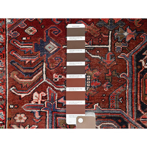 8'x12'2" Rosewood Red, 100% Wool, Hand Knotted, Semi Antique Persian Heriz, Evenly Worn, Professionally Clean, Sides and Ends Secured, Oriental Rug FWR515598