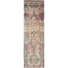 Load image into Gallery viewer, 3&#39;2&quot;x10&#39;9&quot; Fenugreek with Beaver Brown, Abrash Vintage Persian with Karajeh and Medallion Design, Clean, Hand Knotted Organic Wool, Distressed Excellent Condition Runner, Oriental Rug FWR515670