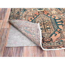 Load image into Gallery viewer, 3&#39;2&quot;x10&#39;9&quot; Fenugreek with Beaver Brown, Abrash Vintage Persian with Karajeh and Medallion Design, Clean, Hand Knotted Organic Wool, Distressed Excellent Condition Runner, Oriental Rug FWR515670
