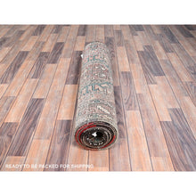 Load image into Gallery viewer, 3&#39;2&quot;x10&#39;9&quot; Fenugreek with Beaver Brown, Abrash Vintage Persian with Karajeh and Medallion Design, Clean, Hand Knotted Organic Wool, Distressed Excellent Condition Runner, Oriental Rug FWR515670
