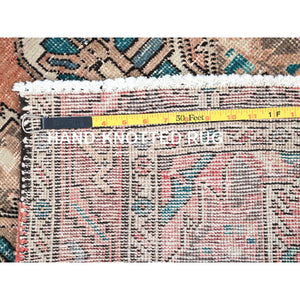3'2"x10'9" Fenugreek with Beaver Brown, Abrash Vintage Persian with Karajeh and Medallion Design, Clean, Hand Knotted Organic Wool, Distressed Excellent Condition Runner, Oriental Rug FWR515670