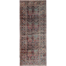 Load image into Gallery viewer, 3&#39;7&quot;x9&#39; French Roast Brown, Evenly Worn Distressed Vintage Persian and Baluch Village Design, Cropped Thin Excellent Condition, Soft and Shiny Wool, Hand Knotted, Sides and Ends Professionally Secured, Cleaned, Oriental Wide Runner Rug FWR515676