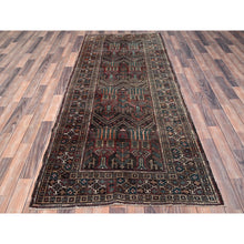 Load image into Gallery viewer, 3&#39;7&quot;x9&#39; French Roast Brown, Evenly Worn Distressed Vintage Persian and Baluch Village Design, Cropped Thin Excellent Condition, Soft and Shiny Wool, Hand Knotted, Sides and Ends Professionally Secured, Cleaned, Oriental Wide Runner Rug FWR515676