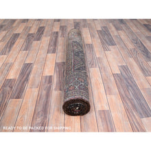 Load image into Gallery viewer, 3&#39;7&quot;x9&#39; French Roast Brown, Evenly Worn Distressed Vintage Persian and Baluch Village Design, Cropped Thin Excellent Condition, Soft and Shiny Wool, Hand Knotted, Sides and Ends Professionally Secured, Cleaned, Oriental Wide Runner Rug FWR515676