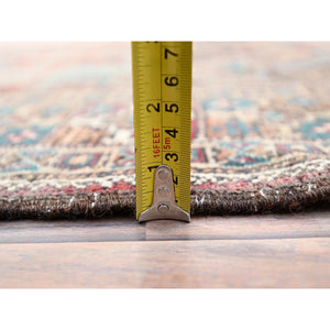 3'7"x9' French Roast Brown, Evenly Worn Distressed Vintage Persian and Baluch Village Design, Cropped Thin Excellent Condition, Soft and Shiny Wool, Hand Knotted, Sides and Ends Professionally Secured, Cleaned, Oriental Wide Runner Rug FWR515676