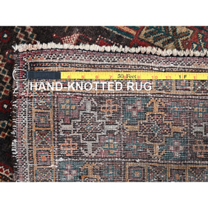 3'7"x9' French Roast Brown, Evenly Worn Distressed Vintage Persian and Baluch Village Design, Cropped Thin Excellent Condition, Soft and Shiny Wool, Hand Knotted, Sides and Ends Professionally Secured, Cleaned, Oriental Wide Runner Rug FWR515676