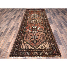 Load image into Gallery viewer, 3&#39;7&quot;x9&#39;6&quot; Sashay Red, Professionally Cleaned, Sides And Ends Secured, Old Persian Hamadan Hand Knotted Wide Runner  With Good Condition, Cropped Thin, Natural Wool Oriental Rug FWR515736