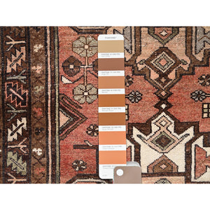 3'7"x9'6" Sashay Red, Professionally Cleaned, Sides and Ends Secured, Old Persian Hamadan Hand Knotted Wide Runner With Good Condition, Cropped Thin, Natural Wool Oriental Rug FWR515736