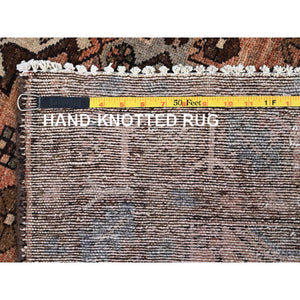 3'7"x9'9" Almond Brown, Distressed Look Worn Wool Hand Knotted, Vintage Persian Lilahan Sheared Low, Wide Runner Oriental Rug FWR486366