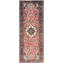 Load image into Gallery viewer, 3&#39;7&quot;x9&#39;2&quot; Dusted Clay Pink, Abrash Vintage Persian Hamadan Cropped Thin, Hand Knotted Soft Wool, Cleaned, Sides and Ends Secured, Wide Runner Oriental Evenly Worn Rug FWR515820