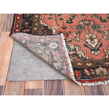 Load image into Gallery viewer, 3&#39;7&quot;x9&#39;2&quot; Dusted Clay Pink, Abrash Vintage Persian Hamadan Cropped Thin, Hand Knotted Soft Wool, Cleaned, Sides and Ends Secured, Wide Runner Oriental Evenly Worn Rug FWR515820