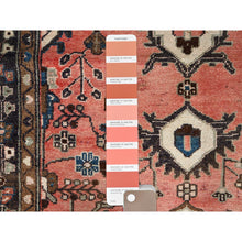 Load image into Gallery viewer, 3&#39;7&quot;x9&#39;2&quot; Dusted Clay Pink, Abrash Vintage Persian Hamadan Cropped Thin, Hand Knotted Soft Wool, Cleaned, Sides and Ends Secured, Wide Runner Oriental Evenly Worn Rug FWR515820
