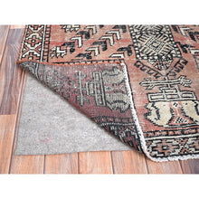 Load image into Gallery viewer, 3&#39;7&quot;x6&#39; Burnt Henna Brown, Semi Antique Persian Baluch Village Design, Vibrant Wool, Hand Knotted Evenly Worn Distressed Look, Sides And Ends Professionally Secured, Cleaned, Cropped Thin Great Condition, Oriental Rug FWR515844