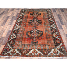 Load image into Gallery viewer, 4&#39;x6&#39;8&quot; Bombay Brown, Old Abrash Persian Baluch Village Design, Hand Knotted Evenly Worn, Distressed and Sheared Low, Cleaned, Sides and Ends Secured, 100% Wool Wide Runner Oriental Rug FWR515850