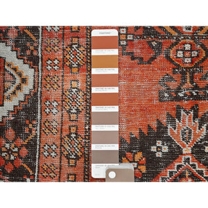 4'x6'8" Bombay Brown, Old Abrash Persian Baluch Village Design, Hand Knotted Evenly Worn, Distressed and Sheared Low, Cleaned, Sides and Ends Secured, 100% Wool Wide Runner Oriental Rug FWR515850
