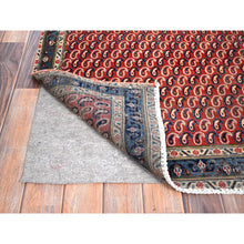 Load image into Gallery viewer, 4&#39;1&quot;x6&#39;7&quot; Crimson Red, Vintage Persian Senneh Soft Wool Distressed Look Full Pile With All Over Botteh Paisely Designed and Good Condition Hand Knotted Evenly Worn, Sheared Low Wide Runner Oriental Rug FWR515856