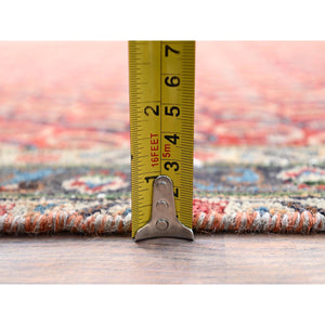 4'1"x6'7" Crimson Red, Vintage Persian Senneh Soft Wool Distressed Look Full Pile With All Over Botteh Paisely Designed and Good Condition Hand Knotted Evenly Worn, Sheared Low Wide Runner Oriental Rug FWR515856