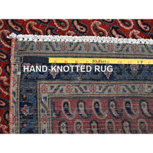 Load image into Gallery viewer, 4&#39;1&quot;x6&#39;7&quot; Crimson Red, Vintage Persian Senneh Soft Wool Distressed Look Full Pile With All Over Botteh Paisely Designed And Good Condition Hand Knotted Evenly Worn, Sheared Low Wide Runner Oriental Rug FWR515856