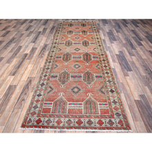 Load image into Gallery viewer, 3&#39;6&quot;x10&#39; Pastry Shell Brown, Old Geometric Persian Hamadan, Hand Knotted Sheared Low, Evenly Worn, Wool Hand Knotted, Sides And Ends Professionally Secured, Cleaned, Oriental Rug FWR515868