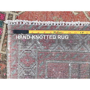 3'6"x10' Pastry Shell Brown, Old Geometric Persian Hamadan, Hand Knotted Sheared Low, Evenly Worn, Wool Hand Knotted, Sides and Ends Professionally Secured, Cleaned, Oriental Rug FWR515868