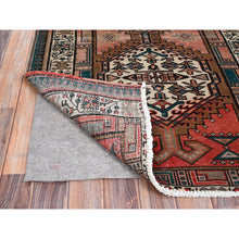 Load image into Gallery viewer, 3&#39;5&quot;x10&#39;2&quot; Pastry Shell Brown, Evenly Worn Sheared Low Distressed, Semi Antique North West Persian, Hand Knotted, Organic Wool, Sides and Ends Professionally Secured, Cleaned, Wide and Long Runner, Oriental Rug FWR515928
