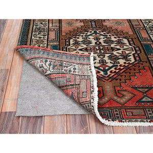 3'5"x10'2" Pastry Shell Brown, Evenly Worn Sheared Low Distressed, Semi Antique North West Persian, Hand Knotted, Organic Wool, Sides and Ends Professionally Secured, Cleaned, Wide and Long Runner, Oriental Rug FWR515928
