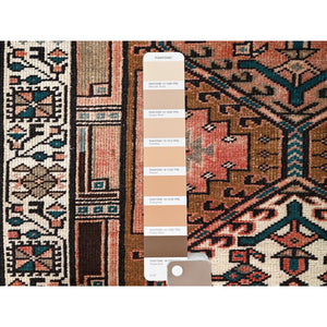 3'5"x10'2" Pastry Shell Brown, Evenly Worn Sheared Low Distressed, Semi Antique North West Persian, Hand Knotted, Organic Wool, Sides and Ends Professionally Secured, Cleaned, Wide and Long Runner, Oriental Rug FWR515928
