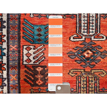 Load image into Gallery viewer, 3&#39;5&quot;x9&#39;8&quot; Sunset Dragon Fire Orange, Semi Antique Persian Heriz, Cleaned, Sides And Ends Professionally Secured, Good Condition, Hand Knotted Distressed Natural Wool Wide And Long Runner Oriental Rug FWR515934