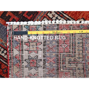 3'5"x9'8" Sunset Dragon Fire Orange, Semi Antique Persian Heriz, Cleaned, Sides and Ends Professionally Secured, Good Condition, Hand Knotted Distressed Natural Wool Wide and Long Runner Oriental Rug FWR515934