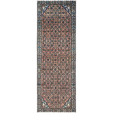 Load image into Gallery viewer, 3&#39;2&quot;x9&#39;3&quot; Maple Sugar Brown, Sides and Ends Professionally Secured, Cleaned, Distressed Look, Evenly Worn, Old Persian Hussainabad with Small Repetitive Pattern, Good Condition, Vibrant Wool Wide and Long Runner Hand Knotted Oriental Rug FWR515940