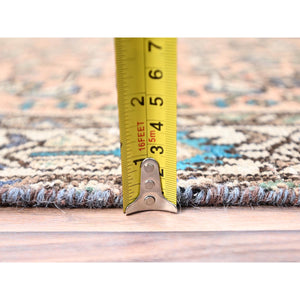 3'2"x9'3" Maple Sugar Brown, Sides and Ends Professionally Secured, Cleaned, Distressed Look, Evenly Worn, Old Persian Hussainabad with Small Repetitive Pattern, Good Condition, Vibrant Wool Wide and Long Runner Hand Knotted Oriental Rug FWR515940