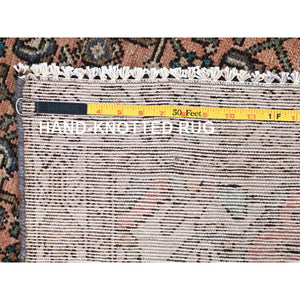 3'2"x9'3" Maple Sugar Brown, Sides and Ends Professionally Secured, Cleaned, Distressed Look, Evenly Worn, Old Persian Hussainabad with Small Repetitive Pattern, Good Condition, Vibrant Wool Wide and Long Runner Hand Knotted Oriental Rug FWR515940