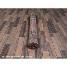 Load image into Gallery viewer, 3&#39;7&quot;x8&#39;6&quot; Blush Red, Vintage Persian Shiraz with Geometric Medallion Design, Distinct Abrash, Worn and Distressed, Shaved Down, Zero Pile, Sides and Ends Professionally Secured, Clean, Hand Knotted, 100% Wool, Wide Runner, Oriental Rug FWR5154