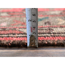 Load image into Gallery viewer, 3&#39;7&quot;x8&#39;6&quot; Blush Red, Vintage Persian Shiraz with Geometric Medallion Design, Distinct Abrash, Worn and Distressed, Shaved Down, Zero Pile, Sides and Ends Professionally Secured, Clean, Hand Knotted, 100% Wool, Wide Runner, Oriental Rug FWR5154