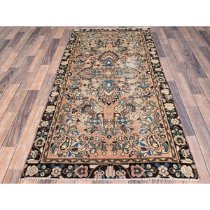 3'2"x6'7" Tumbleweed Brown, Semi Antique Persian Lilahan, Cropped Thin, Distressed Look, Evenly Worn Hand Knotted, Pure Wool, Professionally Secured and Cleaned, Wide Runner Oriental Rug FWR516000