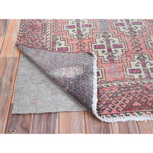 Load image into Gallery viewer, 3&#39;2&quot;x10&#39;9&quot; Fruit Dove Pink, Sheared Low, Hand Knotted Semi Antique Persian Baluch Village Design, Abrash, Evenly Worn, Distressed and Professionally Cleaned, Sides and Ends Secured, Soft Wool Cropped Thin, Wide and Long Runner Oriental Rug FWR516042