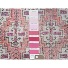 Load image into Gallery viewer, 3&#39;2&quot;x10&#39;9&quot; Fruit Dove Pink, Sheared Low, Hand Knotted Semi Antique Persian Baluch Village Design, Abrash, Evenly Worn, Distressed and Professionally Cleaned, Sides and Ends Secured, Soft Wool Cropped Thin, Wide and Long Runner Oriental Rug FWR516042