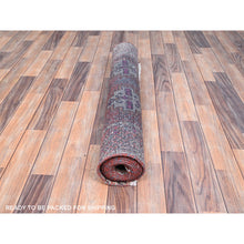 Load image into Gallery viewer, 3&#39;2&quot;x10&#39;9&quot; Fruit Dove Pink, Sheared Low, Hand Knotted Semi Antique Persian Baluch Village Design, Abrash, Evenly Worn, Distressed and Professionally Cleaned, Sides and Ends Secured, Soft Wool Cropped Thin, Wide and Long Runner Oriental Rug FWR516042