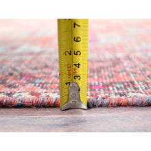 Load image into Gallery viewer, 3&#39;2&quot;x10&#39;9&quot; Fruit Dove Pink, Sheared Low, Hand Knotted Semi Antique Persian Baluch Village Design, Abrash, Evenly Worn, Distressed and Professionally Cleaned, Sides and Ends Secured, Soft Wool Cropped Thin, Wide and Long Runner Oriental Rug FWR516042