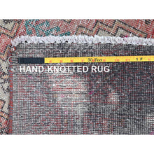 Load image into Gallery viewer, 3&#39;2&quot;x10&#39;9&quot; Fruit Dove Pink, Sheared Low, Hand Knotted Semi Antique Persian Baluch Village Design, Abrash, Evenly Worn, Distressed and Professionally Cleaned, Sides and Ends Secured, Soft Wool Cropped Thin, Wide and Long Runner Oriental Rug FWR516042