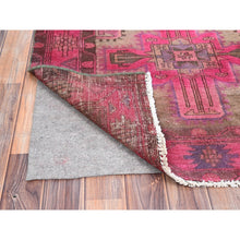 Load image into Gallery viewer, 3&#39;4&quot;x9&#39;8&quot; Raspberry Wine Pink, Overdyed Old Northwest Persian, Hand Knotted Distressed Look and Evenly Worn, Sides and Ends Secured, Professionally Cleaned, Sheared Low, Cropped Thin, All Wool Wide Runner Oriental Rug FWR516108