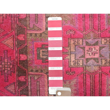 Load image into Gallery viewer, 3&#39;4&quot;x9&#39;8&quot; Raspberry Wine Pink, Overdyed Old Northwest Persian, Hand Knotted Distressed Look and Evenly Worn, Sides and Ends Secured, Professionally Cleaned, Sheared Low, Cropped Thin, All Wool Wide Runner Oriental Rug FWR516108