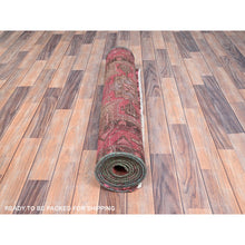 Load image into Gallery viewer, 3&#39;4&quot;x9&#39;8&quot; Raspberry Wine Pink, Overdyed Old Northwest Persian, Hand Knotted Distressed Look and Evenly Worn, Sides and Ends Secured, Professionally Cleaned, Sheared Low, Cropped Thin, All Wool Wide Runner Oriental Rug FWR516108