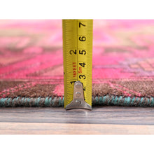 Load image into Gallery viewer, 3&#39;4&quot;x9&#39;8&quot; Raspberry Wine Pink, Overdyed Old Northwest Persian, Hand Knotted Distressed Look and Evenly Worn, Sides and Ends Secured, Professionally Cleaned, Sheared Low, Cropped Thin, All Wool Wide Runner Oriental Rug FWR516108