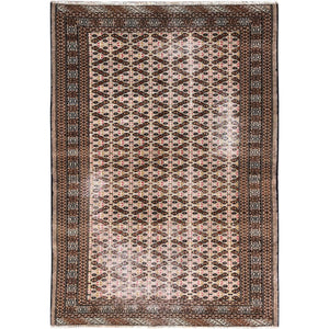 4'5"x6'3" Desert Sand Orange, Vintage Persian Tourkaman With Repetitive All Over Design, Hand Knotted Abrash Distressed Evenly Worn Organic Wool, Cropped Thin Oriental Rug FWR516300