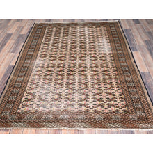 Load image into Gallery viewer, 4&#39;5&quot;x6&#39;3&quot; Desert Sand Orange, Vintage Persian Tourkaman With Repetitive All Over Design, Hand Knotted Abrash Distressed Evenly Worn Organic Wool, Cropped Thin Oriental Rug FWR516300